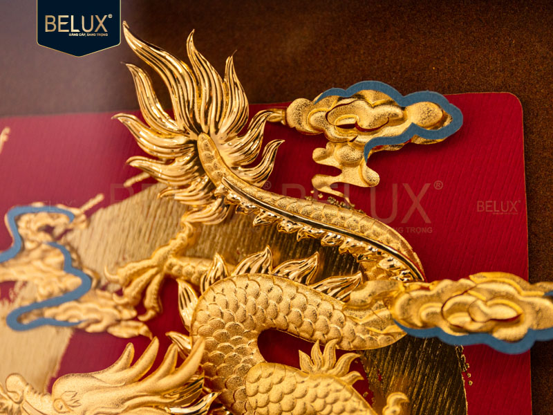 Tranh rồng kim long dát vàng 24K 24x24cm